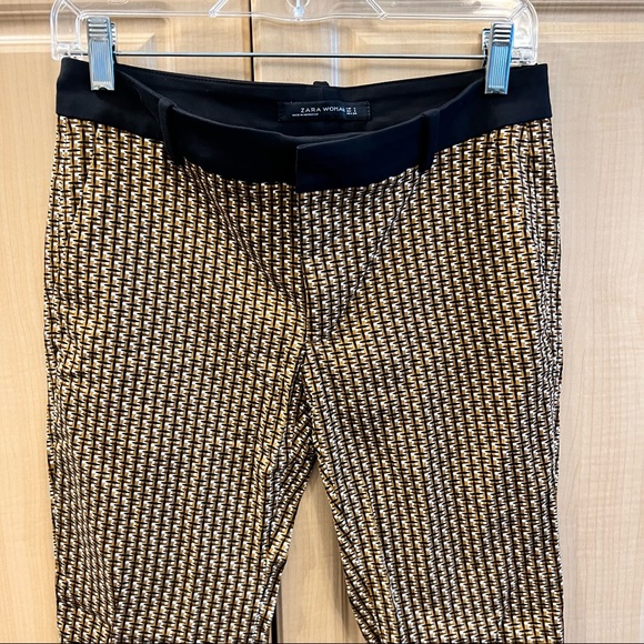 ZARA Patterned Cropped Ankle Pants w Contrasting Waistband - Picture 3 of 7